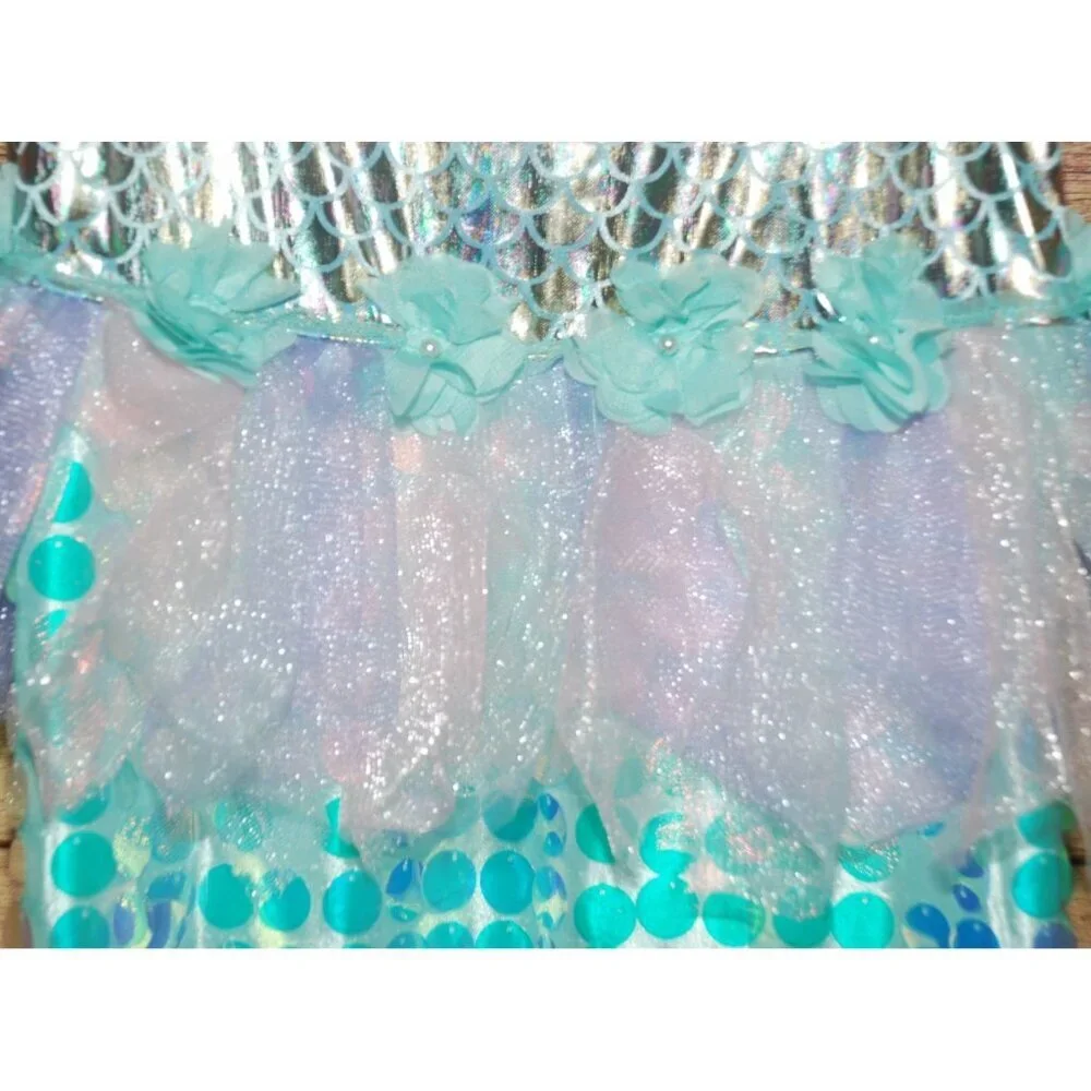 Girls Mystic Mermaid Halloween Costume Dress Size M Blue & Pink Sequin Scales
